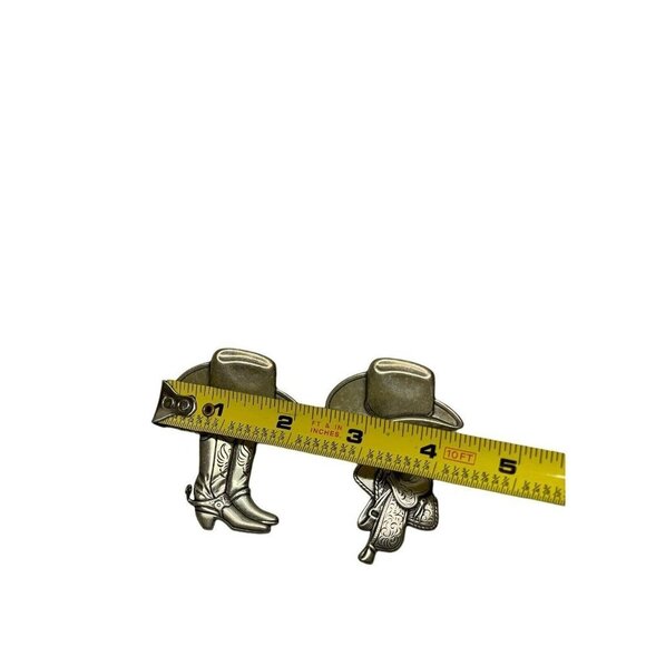 Cowboy Hat Saddle Boots Silver tone Metal Earrings Dangle Drop Southwestern - Picture 5 of 5